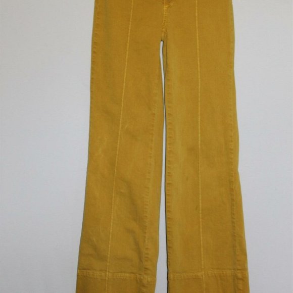We The Free People Run With Me Pintuck Flare Jeans Mustard Yellow Size 26 HW9946 - Picture 2 of 12